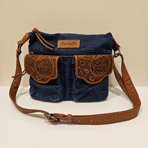 Wrangler Floral Tooled Denim Jean Crossbody Bag